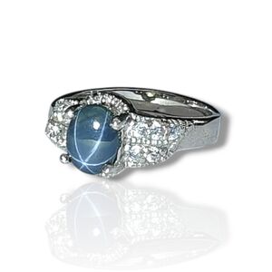 Sterling Silver 6 Rays Star Sapphire Ring Size 7